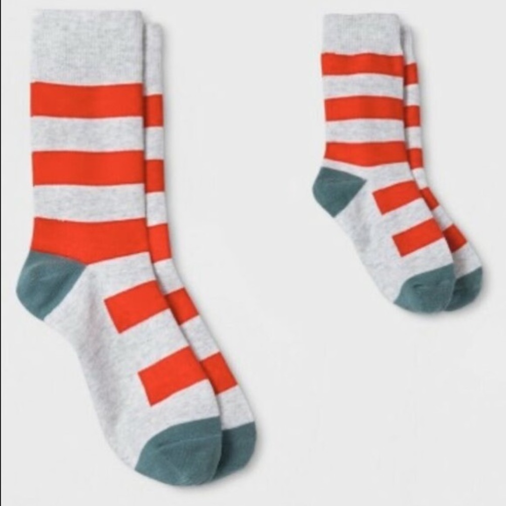 Twinsies Socks Kid+Mom Striped Red Grey Green Lrg